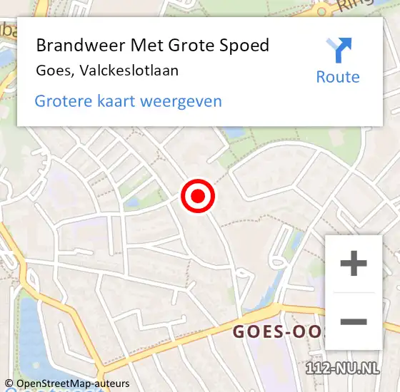 Locatie op kaart van de 112 melding: Brandweer Met Grote Spoed Naar Goes, Valckeslotlaan op 17 november 2018 21:41