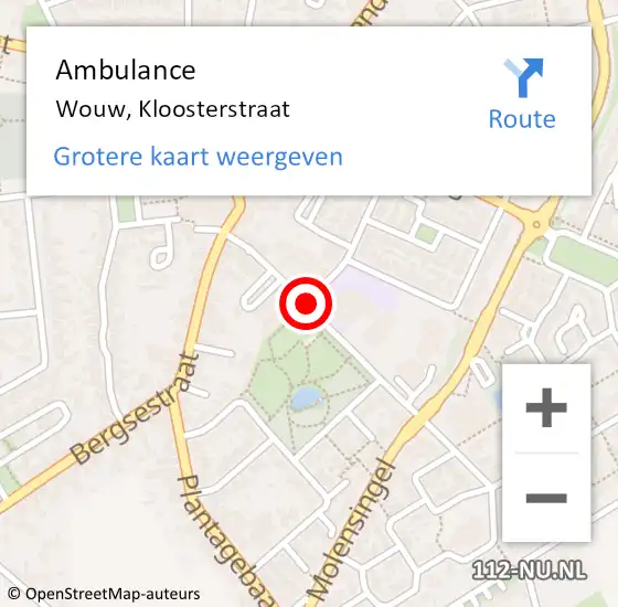 Locatie op kaart van de 112 melding: Ambulance Wouw, Kloosterstraat op 17 november 2018 22:31