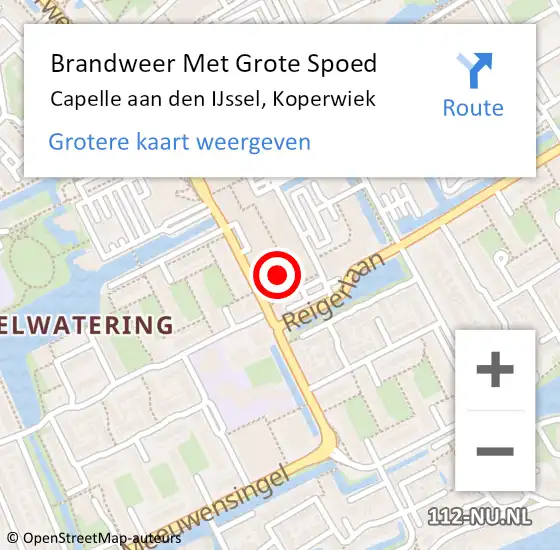 Locatie op kaart van de 112 melding: Brandweer Met Grote Spoed Naar Capelle aan den IJssel, Koperwiek op 17 november 2018 23:02