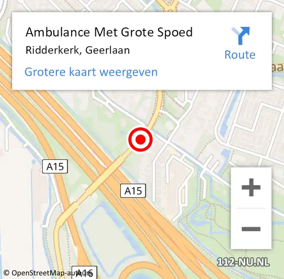 Locatie op kaart van de 112 melding: Ambulance Met Grote Spoed Naar Ridderkerk, Geerlaan op 17 november 2018 23:45