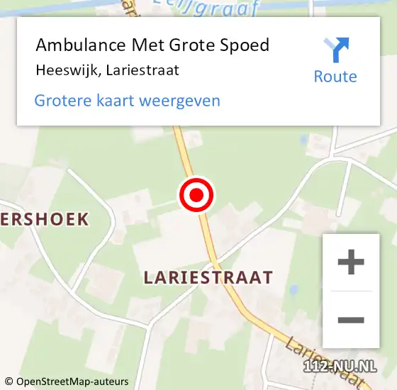 Locatie op kaart van de 112 melding: Ambulance Met Grote Spoed Naar Heeswijk, Lariestraat op 17 november 2018 23:50