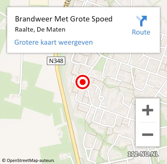 Locatie op kaart van de 112 melding: Brandweer Met Grote Spoed Naar Raalte, De Maten op 17 november 2018 23:59