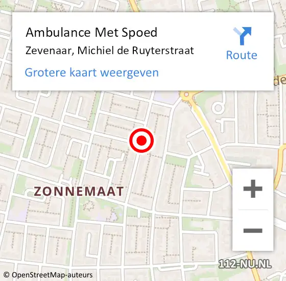 Locatie op kaart van de 112 melding: Ambulance Met Spoed Naar Zevenaar, Michiel de Ruyterstraat op 18 november 2018 00:09