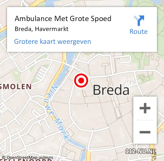 Locatie op kaart van de 112 melding: Ambulance Met Grote Spoed Naar Breda, Havermarkt op 18 november 2018 00:17