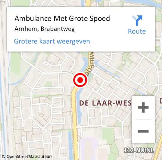 Locatie op kaart van de 112 melding: Ambulance Met Grote Spoed Naar Arnhem, Brabantweg op 18 november 2018 00:24