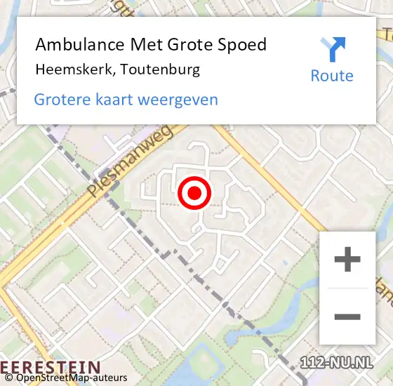 Locatie op kaart van de 112 melding: Ambulance Met Grote Spoed Naar Heemskerk, Toutenburg op 18 november 2018 01:43