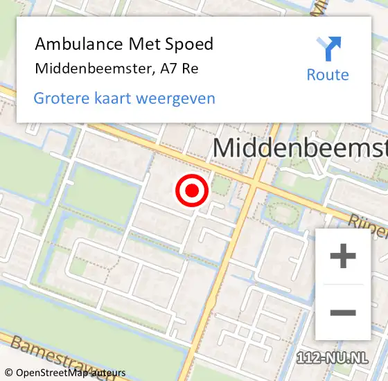 Locatie op kaart van de 112 melding: Ambulance Met Spoed Naar Middenbeemster, A7 Re hectometerpaal: 18,8 op 18 november 2018 01:48
