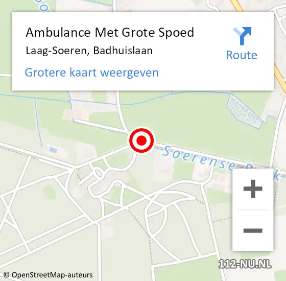 Locatie op kaart van de 112 melding: Ambulance Met Grote Spoed Naar Laag-Soeren, Badhuislaan op 18 november 2018 06:05