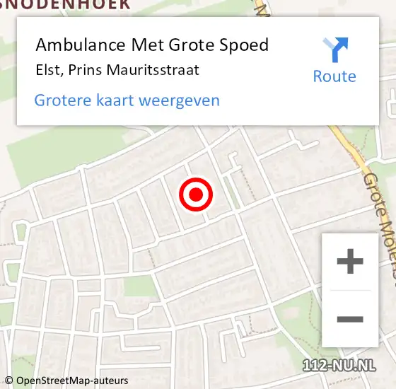 Locatie op kaart van de 112 melding: Ambulance Met Grote Spoed Naar Elst, Prins Mauritsstraat op 18 november 2018 07:24