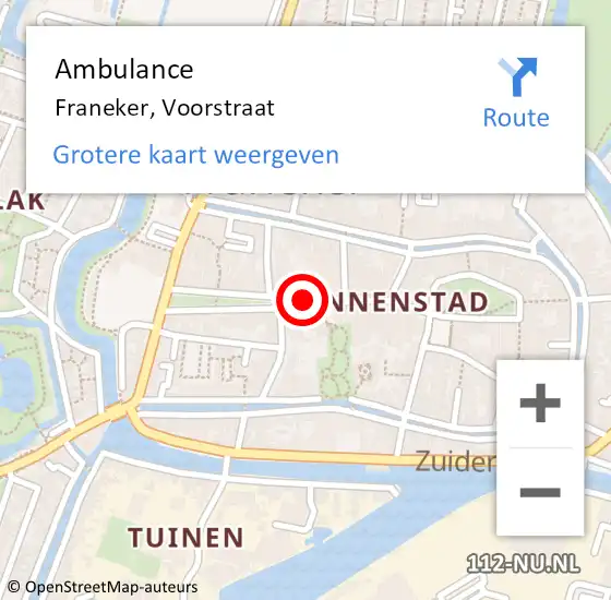 Locatie op kaart van de 112 melding: Ambulance Franeker, Voorstraat op 18 november 2018 09:57