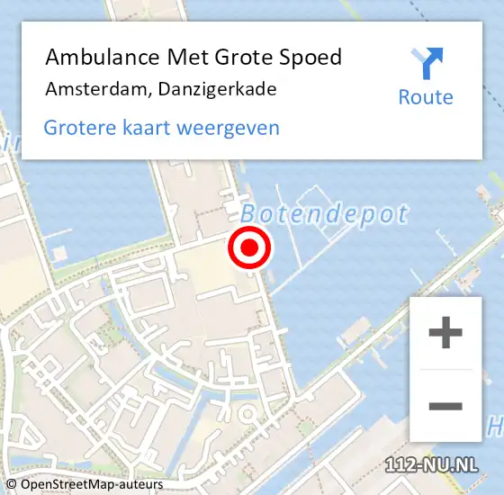 Locatie op kaart van de 112 melding: Ambulance Met Grote Spoed Naar Amsterdam, Danzigerkade op 18 november 2018 12:49