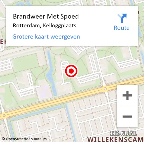 Locatie op kaart van de 112 melding: Brandweer Met Spoed Naar Rotterdam, Kelloggplaats op 18 november 2018 18:13
