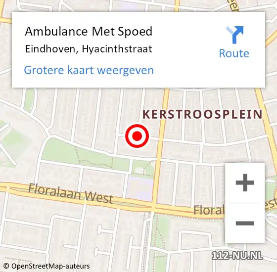 Locatie op kaart van de 112 melding: Ambulance Met Spoed Naar Eindhoven, Hyacinthstraat op 18 november 2018 18:17