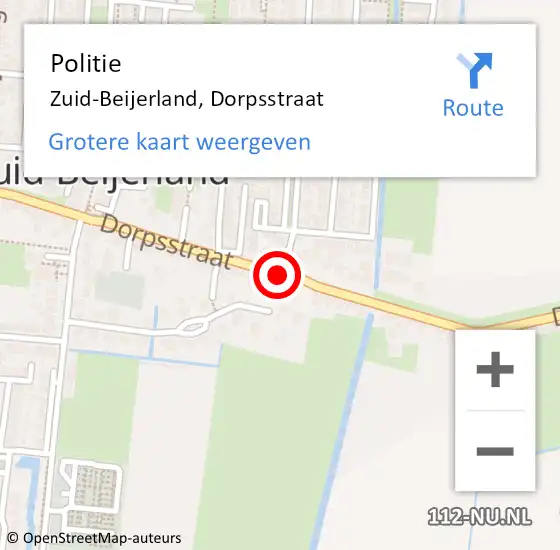 Locatie op kaart van de 112 melding: Politie Zuid-Beijerland, Dorpsstraat op 18 november 2018 18:32