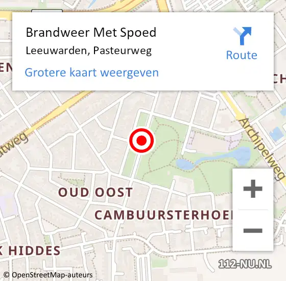 Locatie op kaart van de 112 melding: Brandweer Met Spoed Naar Leeuwarden, Pasteurweg op 18 november 2018 19:32