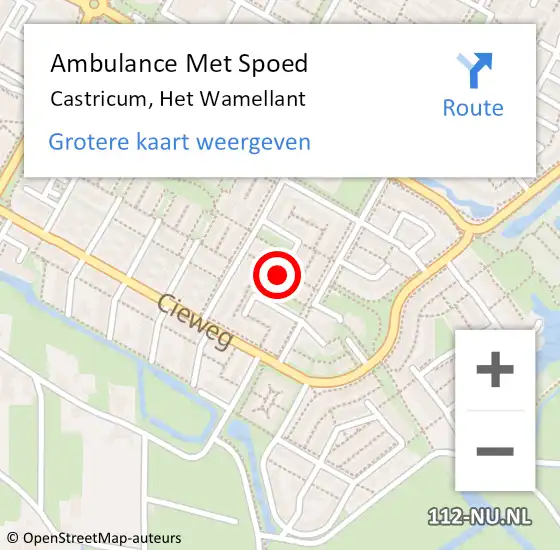 Locatie op kaart van de 112 melding: Ambulance Met Spoed Naar Castricum, Het Wamellant op 18 november 2018 21:51