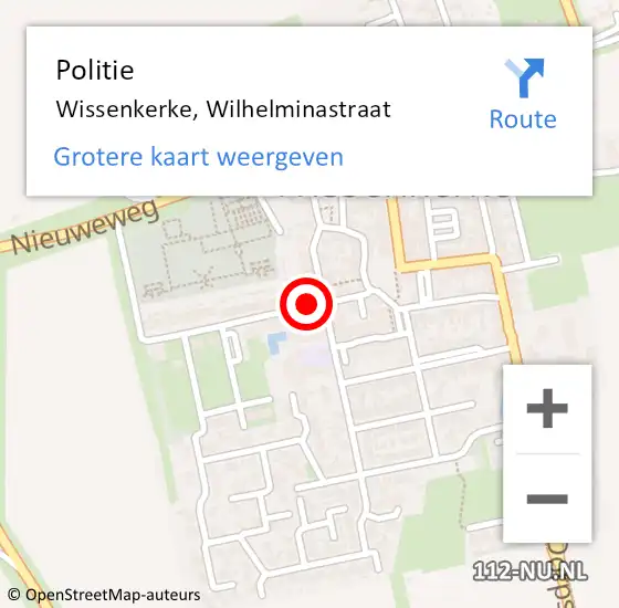 Locatie op kaart van de 112 melding: Politie Wissenkerke, Wilhelminastraat op 18 november 2018 23:12