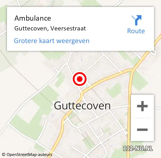 Locatie op kaart van de 112 melding: Ambulance Guttecoven, Veersestraat op 15 maart 2014 00:48