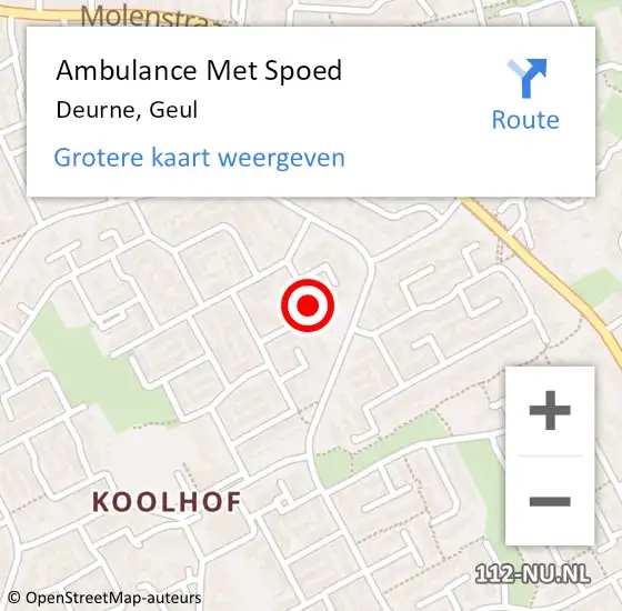 Locatie op kaart van de 112 melding: Ambulance Met Spoed Naar Deurne, Geul op 19 november 2018 00:45