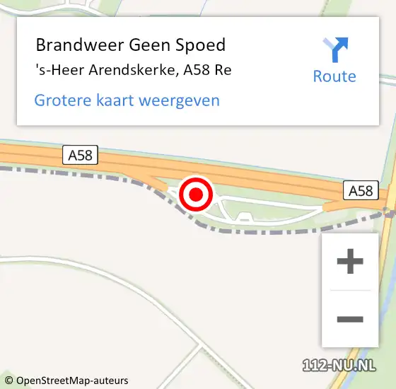 Locatie op kaart van de 112 melding: Brandweer Geen Spoed Naar 's-Heer Arendskerke, A58 Re op 19 november 2018 01:02