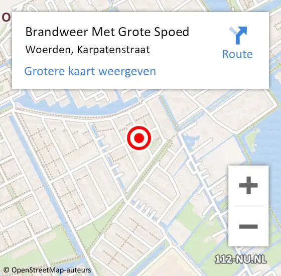 Locatie op kaart van de 112 melding: Brandweer Met Grote Spoed Naar Woerden, Karpatenstraat op 19 november 2018 03:20