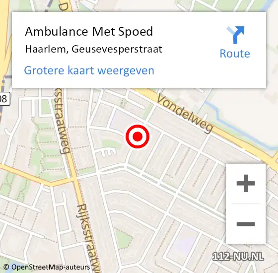 Locatie op kaart van de 112 melding: Ambulance Met Spoed Naar Haarlem, Geusevesperstraat op 19 november 2018 05:11