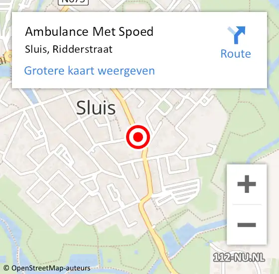 Locatie op kaart van de 112 melding: Ambulance Met Spoed Naar Sluis, Ridderstraat op 19 november 2018 05:16