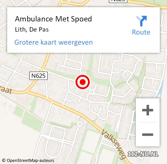 Locatie op kaart van de 112 melding: Ambulance Met Spoed Naar Lith, De Pas op 19 november 2018 05:17