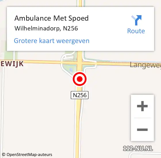 Locatie op kaart van de 112 melding: Ambulance Met Spoed Naar Wilhelminadorp, N256 op 19 november 2018 07:54