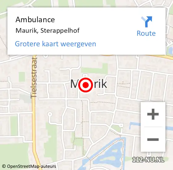 Locatie op kaart van de 112 melding: Ambulance Maurik, Sterappelhof op 19 november 2018 10:14