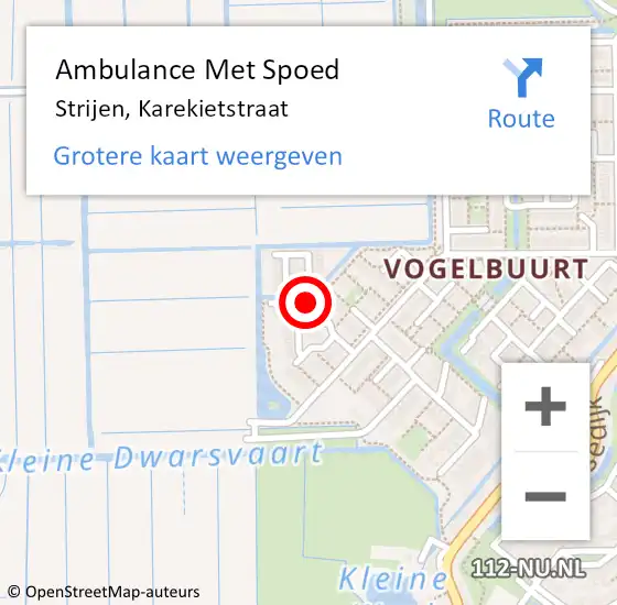 Locatie op kaart van de 112 melding: Ambulance Met Spoed Naar Strijen, Karekietstraat op 19 november 2018 11:58