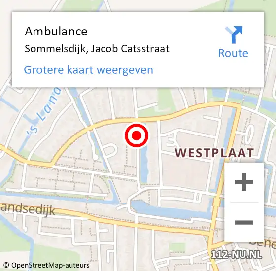 Locatie op kaart van de 112 melding: Ambulance Sommelsdijk, Jacob Catsstraat op 19 november 2018 12:03