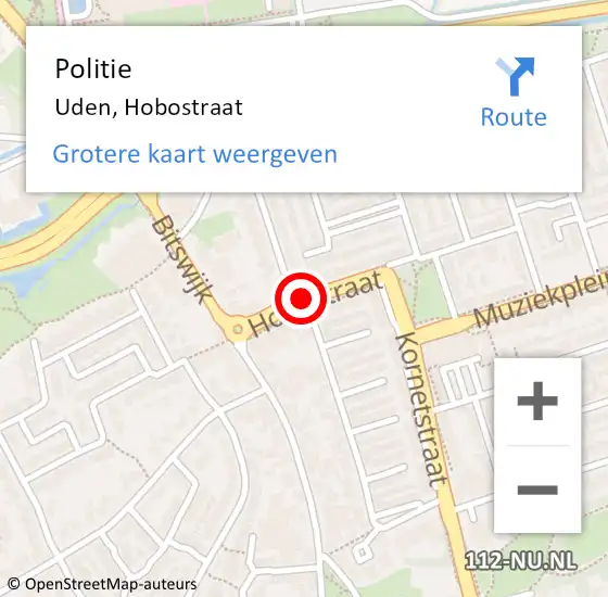 Locatie op kaart van de 112 melding: Politie Uden, Hobostraat op 19 november 2018 13:08