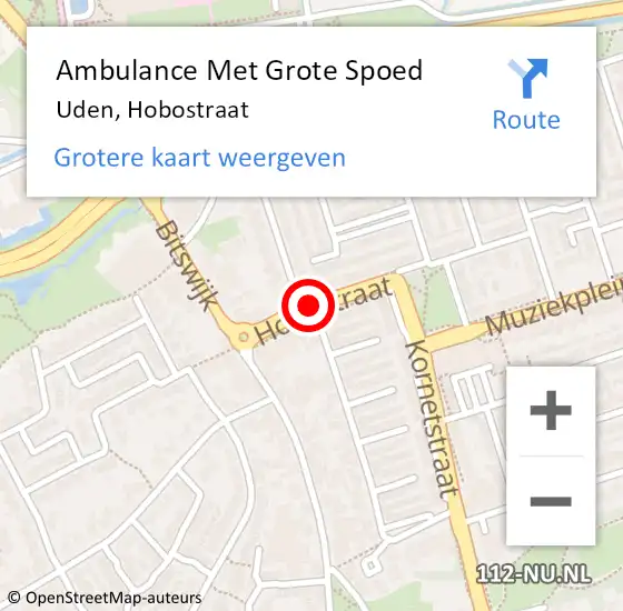 Locatie op kaart van de 112 melding: Ambulance Met Grote Spoed Naar Uden, Hobostraat op 19 november 2018 13:08