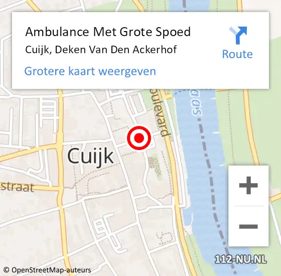 Locatie op kaart van de 112 melding: Ambulance Met Grote Spoed Naar Cuijk, Deken Van Den Ackerhof op 19 november 2018 13:47