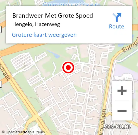 Locatie op kaart van de 112 melding: Brandweer Met Grote Spoed Naar Hengelo, Hazenweg op 19 november 2018 14:25