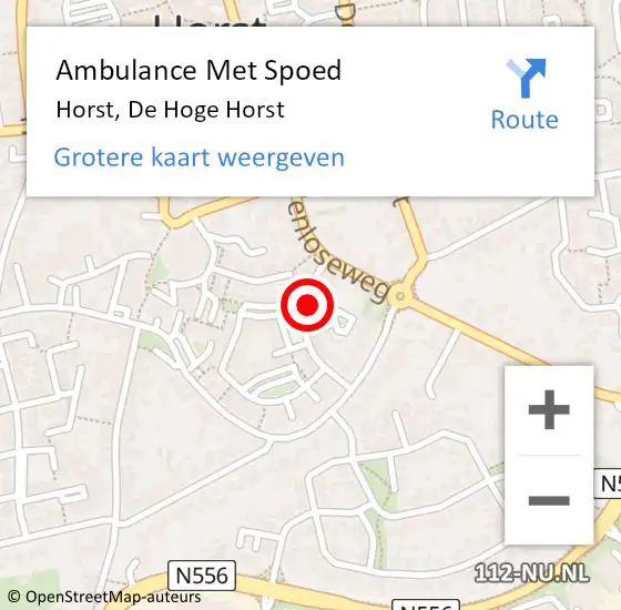 Locatie op kaart van de 112 melding: Ambulance Met Spoed Naar Horst, De Hoge Horst op 19 november 2018 15:53