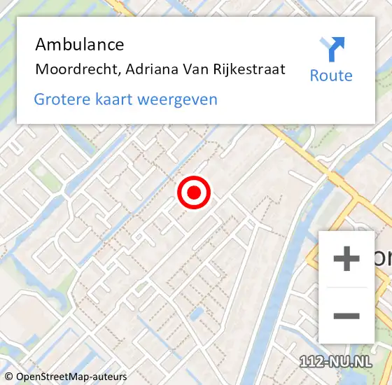 Locatie op kaart van de 112 melding: Ambulance Moordrecht, Adriana Van Rijkestraat op 15 maart 2014 04:23