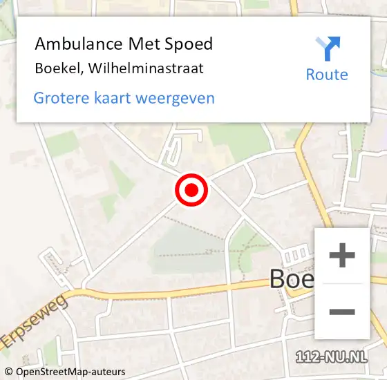 Locatie op kaart van de 112 melding: Ambulance Met Spoed Naar Boekel, Wilhelminastraat op 19 november 2018 17:43