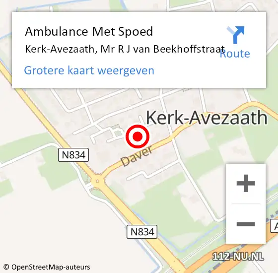 Locatie op kaart van de 112 melding: Ambulance Met Spoed Naar Kerk-Avezaath, Mr R J van Beekhoffstraat op 19 november 2018 19:27