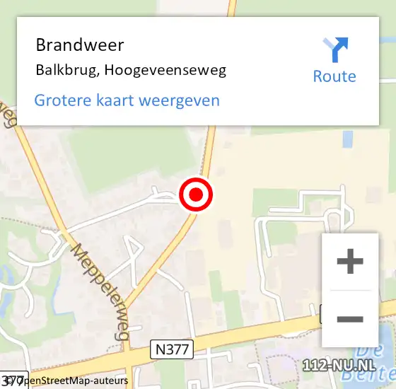 Locatie op kaart van de 112 melding: Brandweer Balkbrug, Hoogeveenseweg op 19 november 2018 19:47