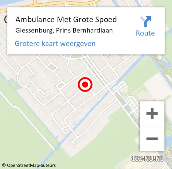 Locatie op kaart van de 112 melding: Ambulance Met Grote Spoed Naar Giessenburg, Prins Bernhardlaan op 19 november 2018 20:17