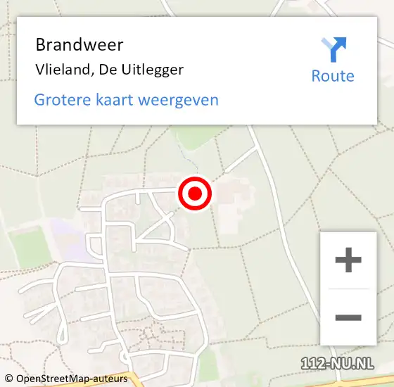 Locatie op kaart van de 112 melding: Brandweer Vlieland, De Uitlegger op 19 november 2018 20:26