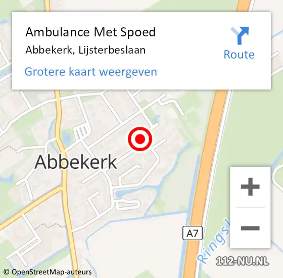 Locatie op kaart van de 112 melding: Ambulance Met Spoed Naar Abbekerk, Lijsterbeslaan op 15 maart 2014 06:00