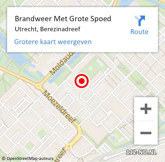 Locatie op kaart van de 112 melding: Brandweer Met Grote Spoed Naar Utrecht, Berezinadreef op 19 november 2018 22:54