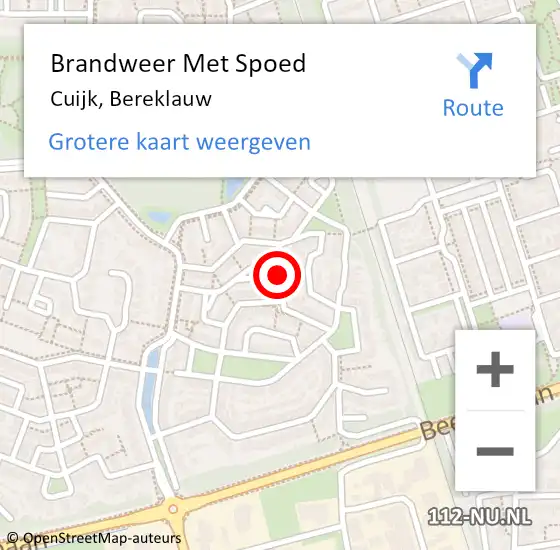 Locatie op kaart van de 112 melding: Brandweer Met Spoed Naar Cuijk, Bereklauw op 19 november 2018 22:57