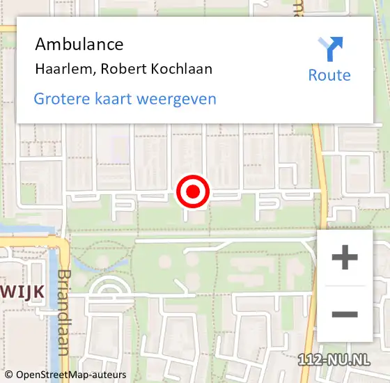 Locatie op kaart van de 112 melding: Ambulance Haarlem, Robert Kochlaan op 20 november 2018 00:19