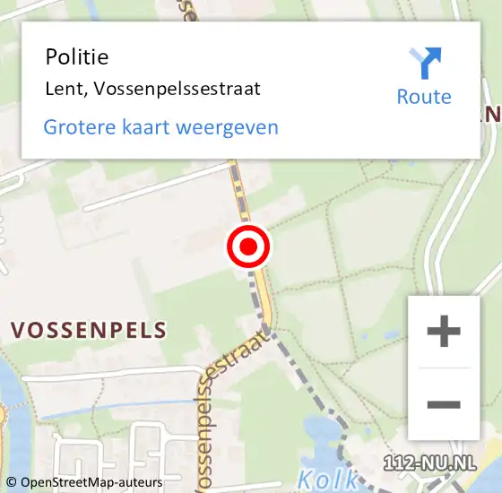 Locatie op kaart van de 112 melding: Politie Lent, Vossenpelssestraat op 20 november 2018 07:22