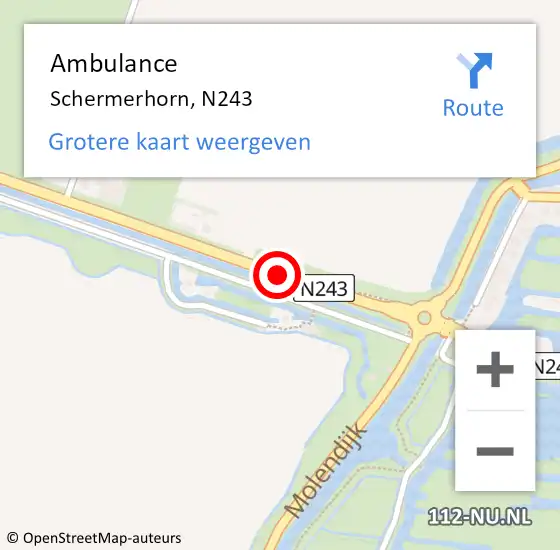Locatie op kaart van de 112 melding: Ambulance Schermerhorn, N243 op 20 november 2018 07:29