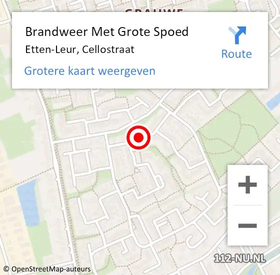 Locatie op kaart van de 112 melding: Brandweer Met Grote Spoed Naar Etten-Leur, Cellostraat op 20 november 2018 08:29